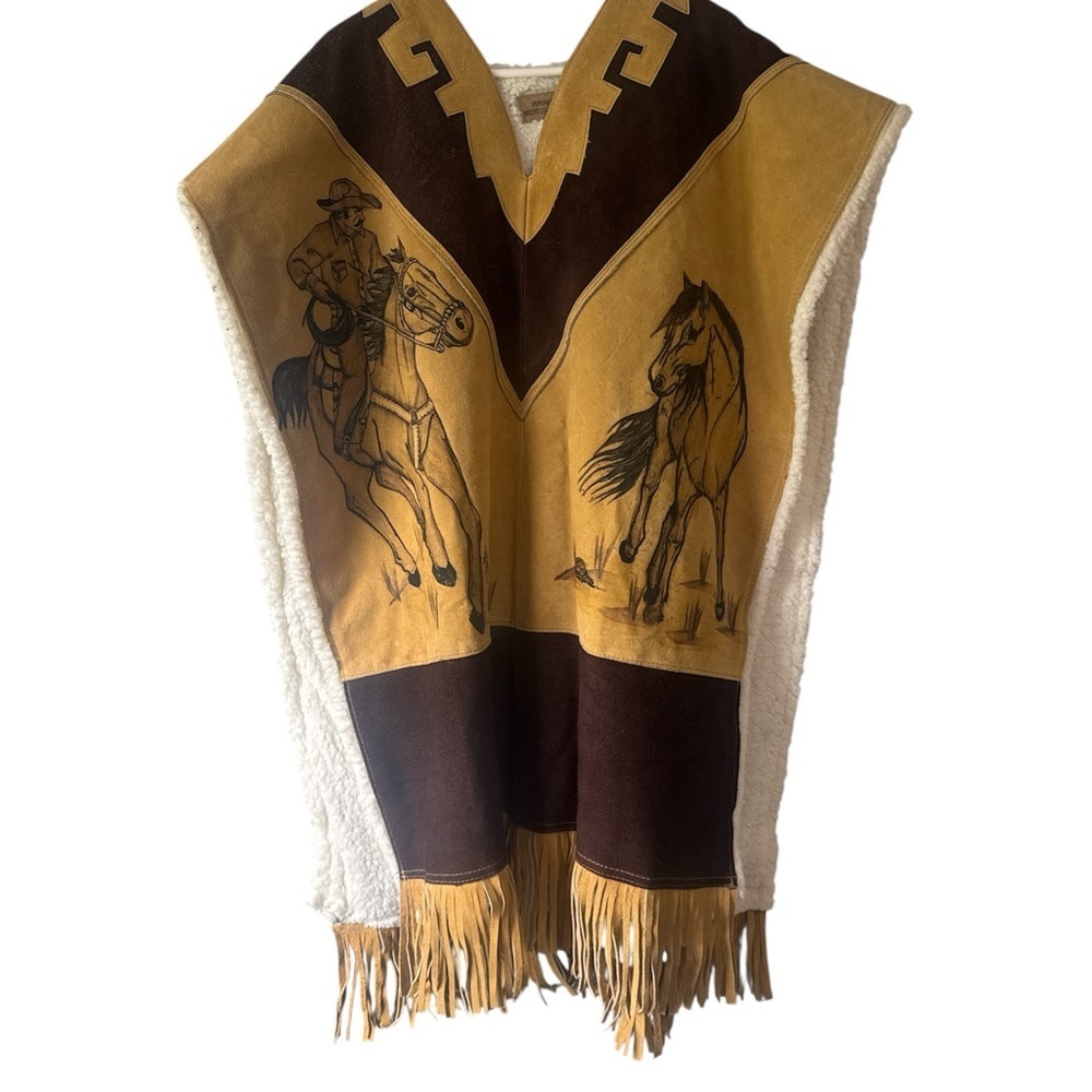 Authentic leather stamped Western Style Poncho with Horse Design